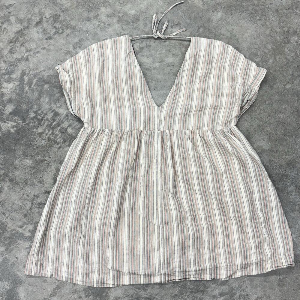 Urban Outfitters Dress Womens L Serendipity Mini Babydoll Wide Boxy Linen Stripe - Picture 6 of 11